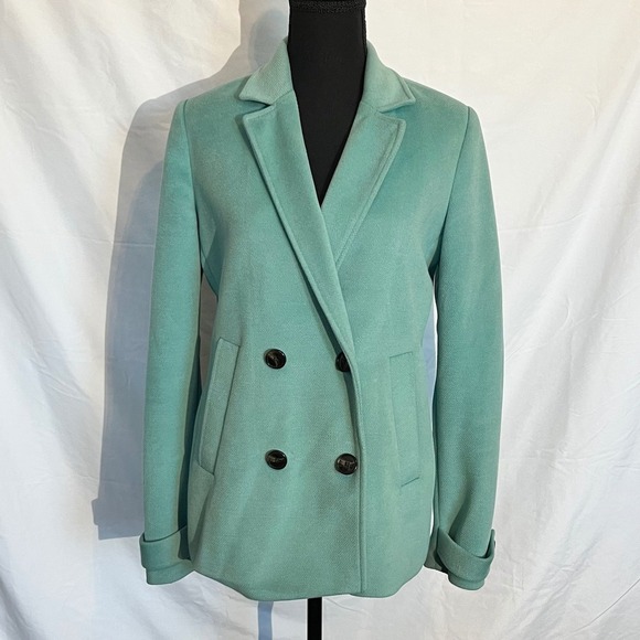 KOAJ Teal Double Breasted Pea Coat Blazer Style Jacket Size 8 - Picture 2 of 2